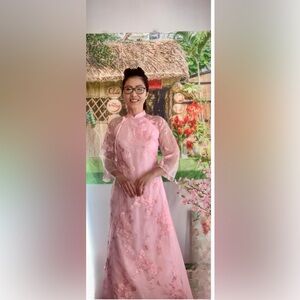 Ao dai cach tan suong Vietnamese modern dress set m l 2 4 pink 💰Tet new year l 4